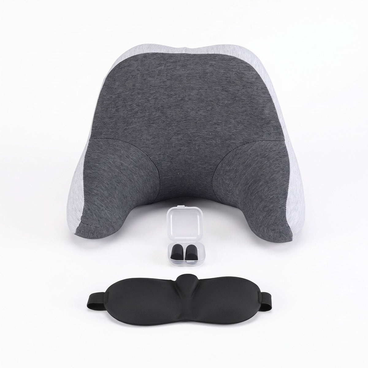 Wanderlite Travel Neck Pillow Portable for Airplane Memory Foam with Eyemask Earplugs Grey