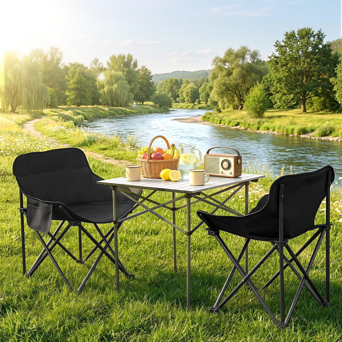 Weisshorn 3pc Camping Table Chair Set Outdoor Folding Aluminium Portable Picnic