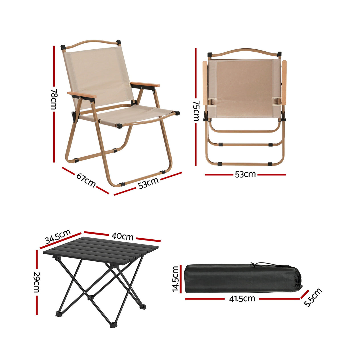 Weisshorn 3pc Camping Table Chair Set Outdoor Folding Aluminium Portable Picnic