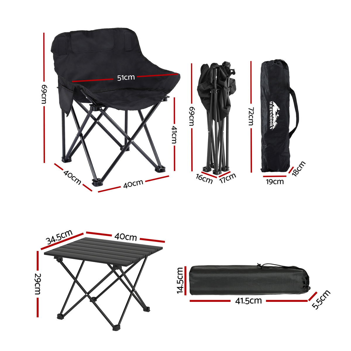 Weisshorn 3pc Camping Table Chair Set Outdoor Folding Aluminium Portable Picnic