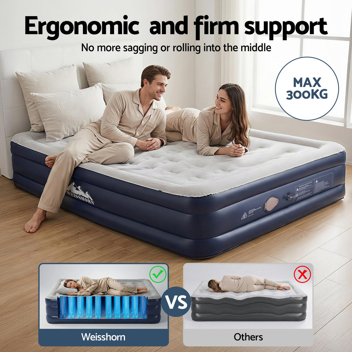 Weisshorn Queen Air Mattress with Rechargeable Cordless Pump 46cm