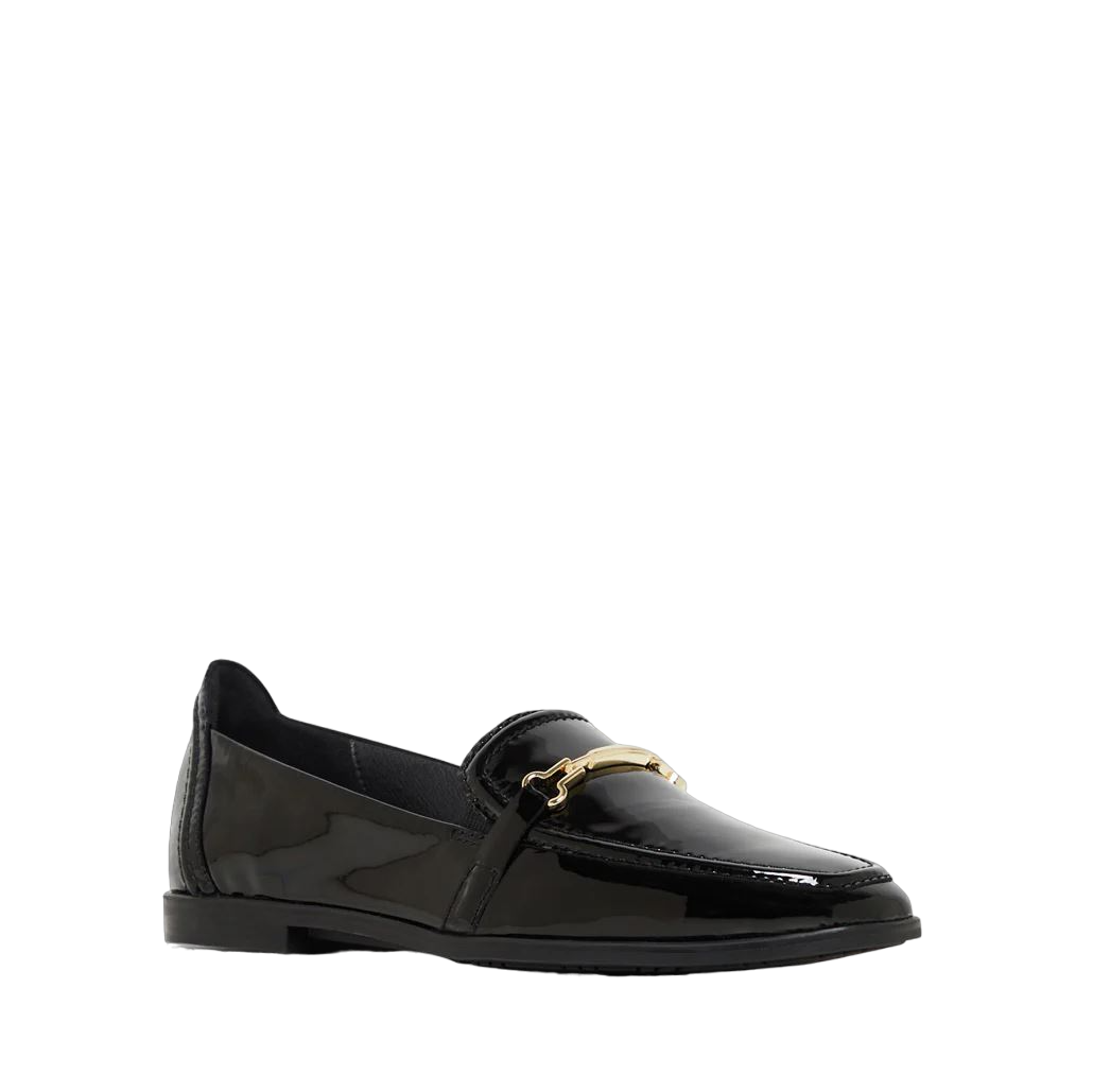 Womens Hush Puppies Zippo Black Patent Ladies Flat Slip On Formal Shoes