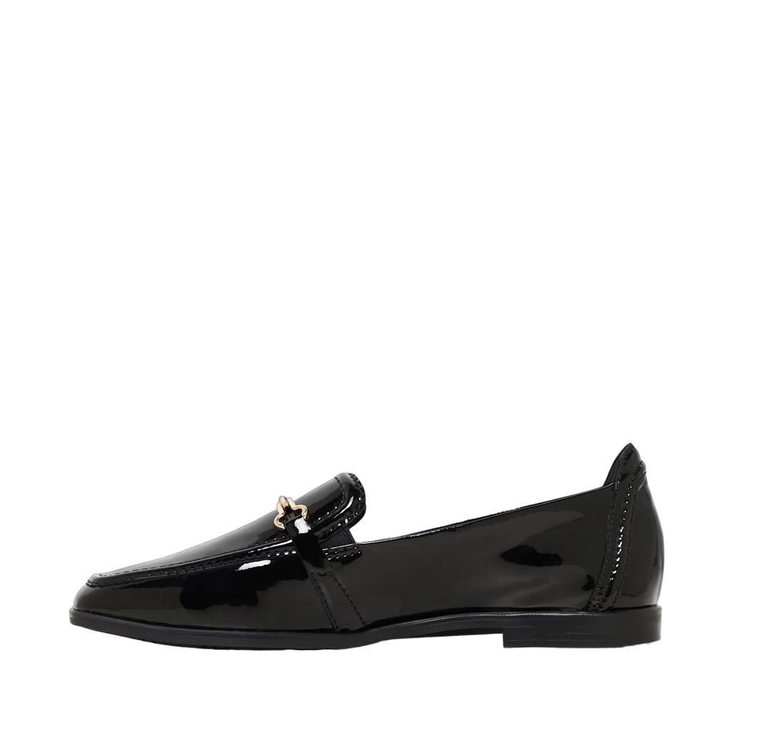 Womens Hush Puppies Zippo Black Patent Ladies Flat Slip On Formal Shoes