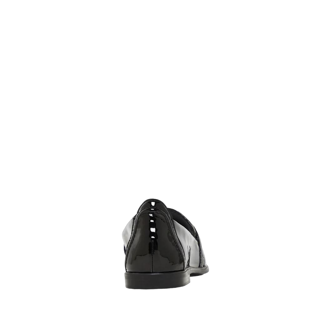 Womens Hush Puppies Zippo Black Patent Ladies Flat Slip On Formal Shoes