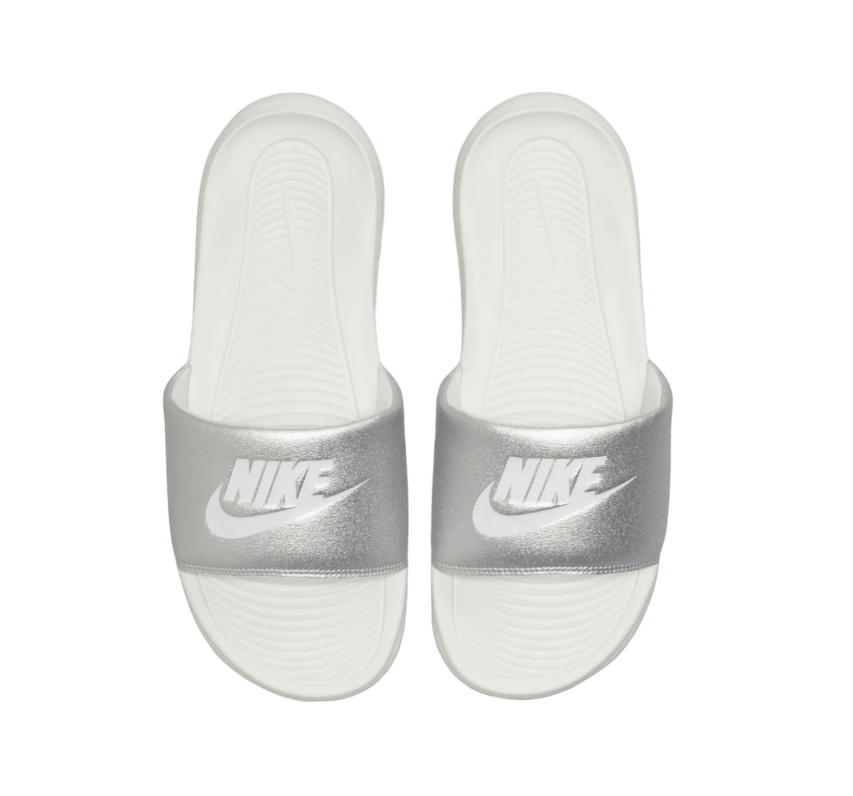 Womens Nike Victori One Silver/ White Slides