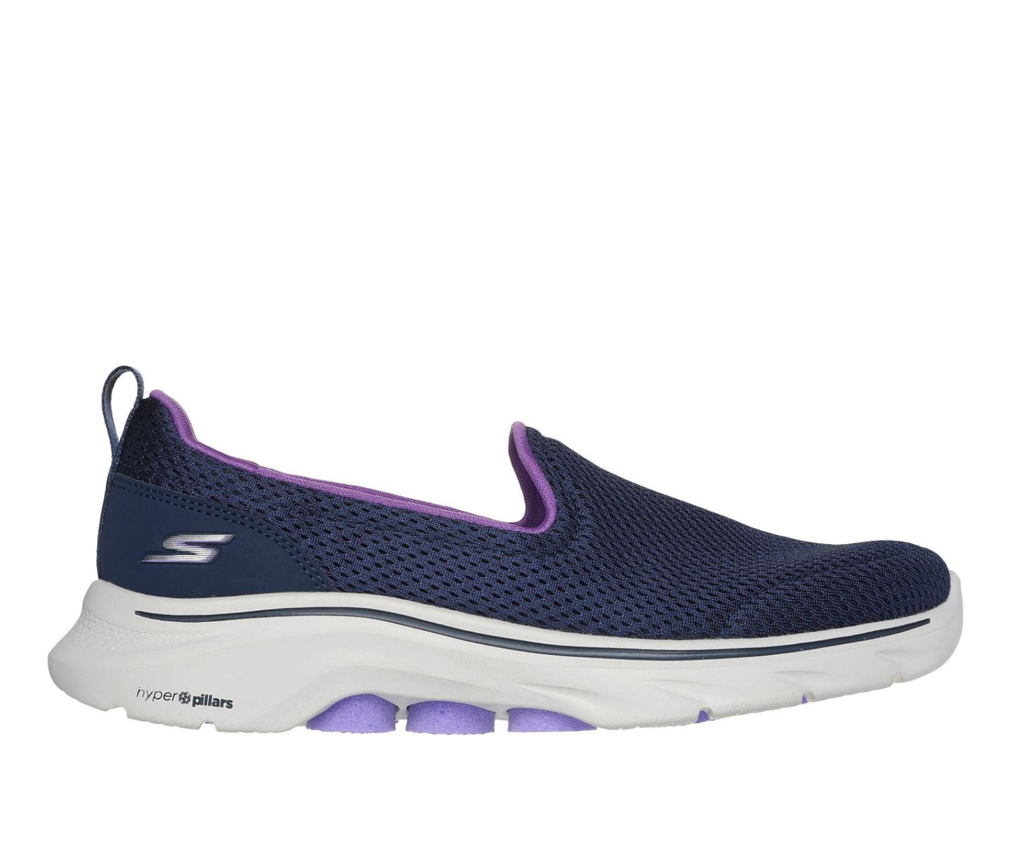 Womens Skechers Go Walk 7- Razi Navy/ Lavender Walking Shoes