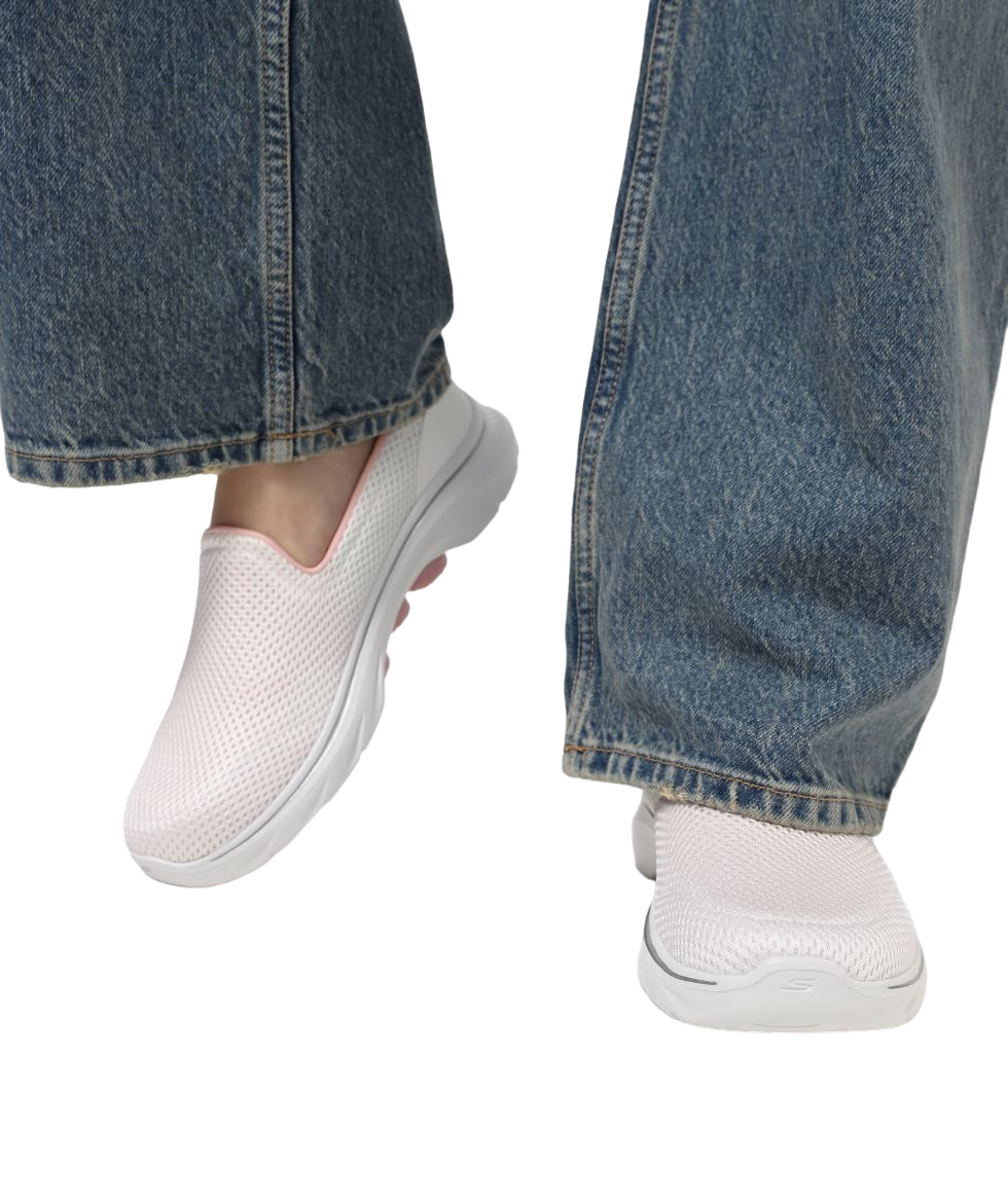 Womens Skechers Go Walk 7- Razi White/ Pink Walking Shoes