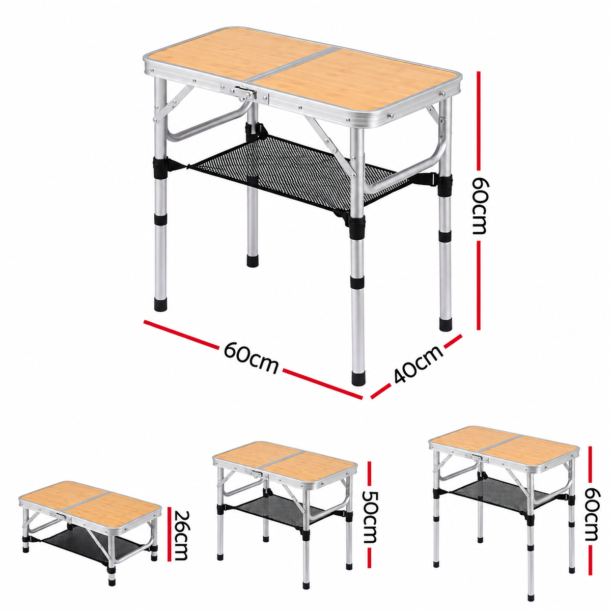 Weisshorn Folding Camping Table Adjustable Aluminium 60 x 40 cm Wood Grain