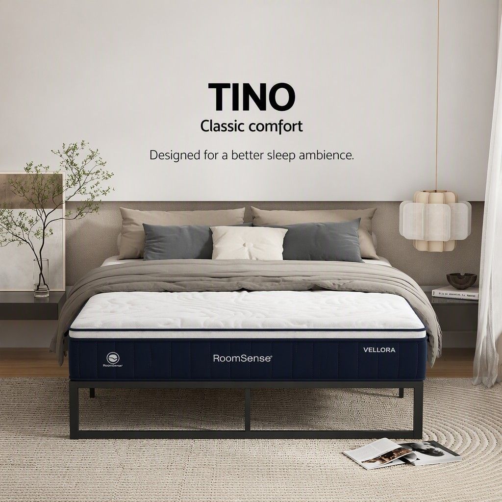 RoomSense Queen 30cm Latex Hybrid Mattress Bundle with Metal Bed Frame