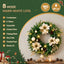 Jingle Jollys 60cm Pre-Lit Christmas Wreath LED Garlands Gold Flowers Pinecones Decor