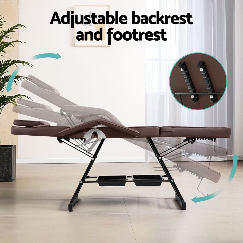 Zenses Beauty Bed with Stool, Brown, Adjustable Facial Massage Table, Tattoo Chair, Salon Services