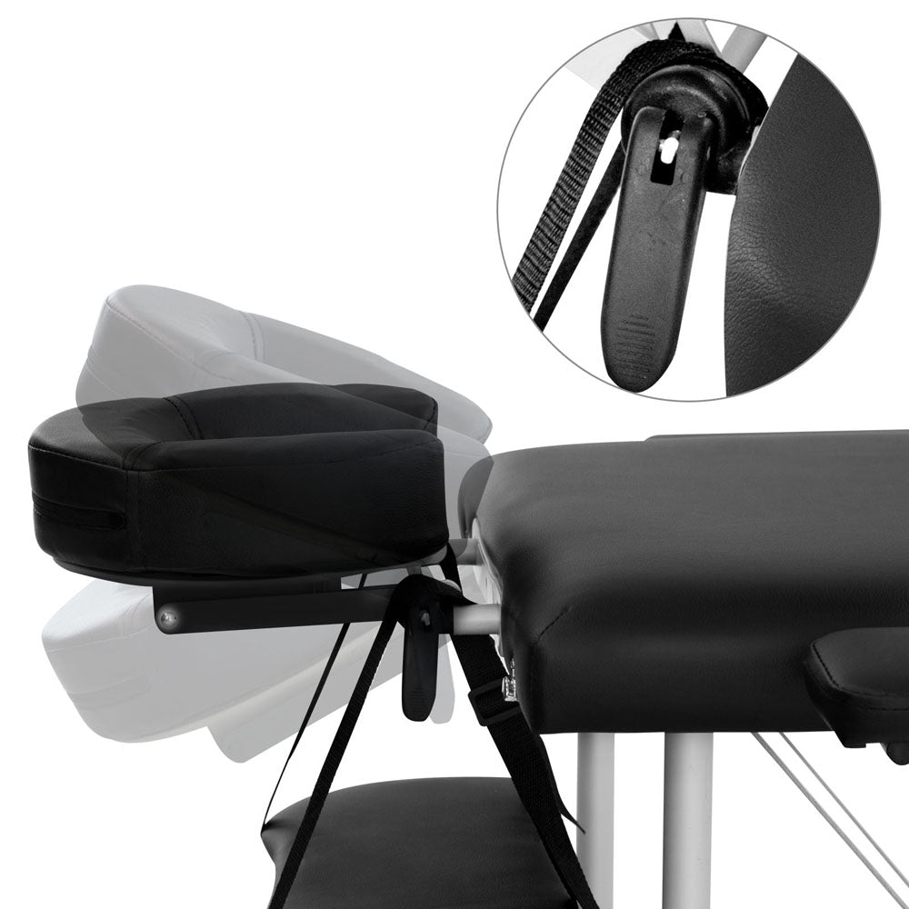 Zenses Massage Table 75cm Portable 3 Fold Aluminium Beauty Bed Black