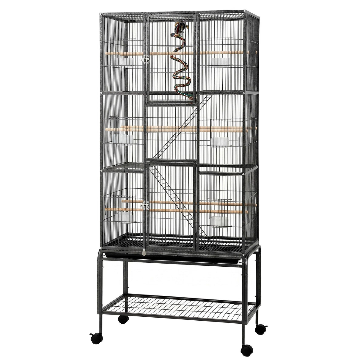 i.Pet 176cm 3-Tier Large Bird Cage Aviary with Ladder Parrot Budgie Wheels Black
