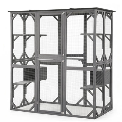 i.Pet Cat House 181cm Outdoor Catio Enclosure Walk-In Large Rabbit Hutch Grey