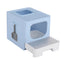 i.Pet Cat Litter Box Large Tray Kitty Toilet Enclosed Hooded Foldable Cat Litter Box Scoop Blue
