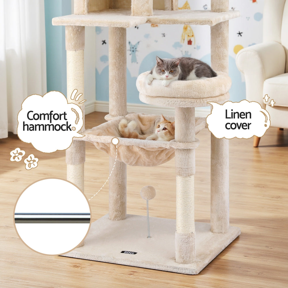 i.Pet Cat Tree 143cm Tower Scratching Post Trees Scratcher Condo House Beige