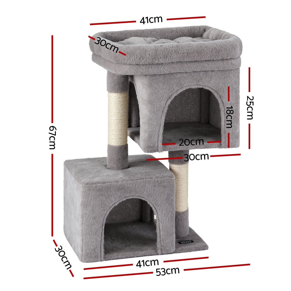 i.Pet Cat Tree 67cm Tower Scratching Post Trees Scratcher Condo House Light Grey