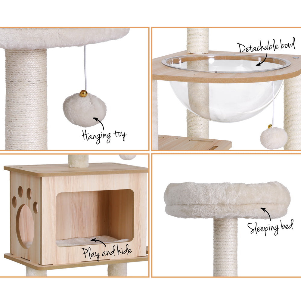 i.Pet Cat Tree Tower Scratching Post Scratcher 142cm Wood Bed Condo House
