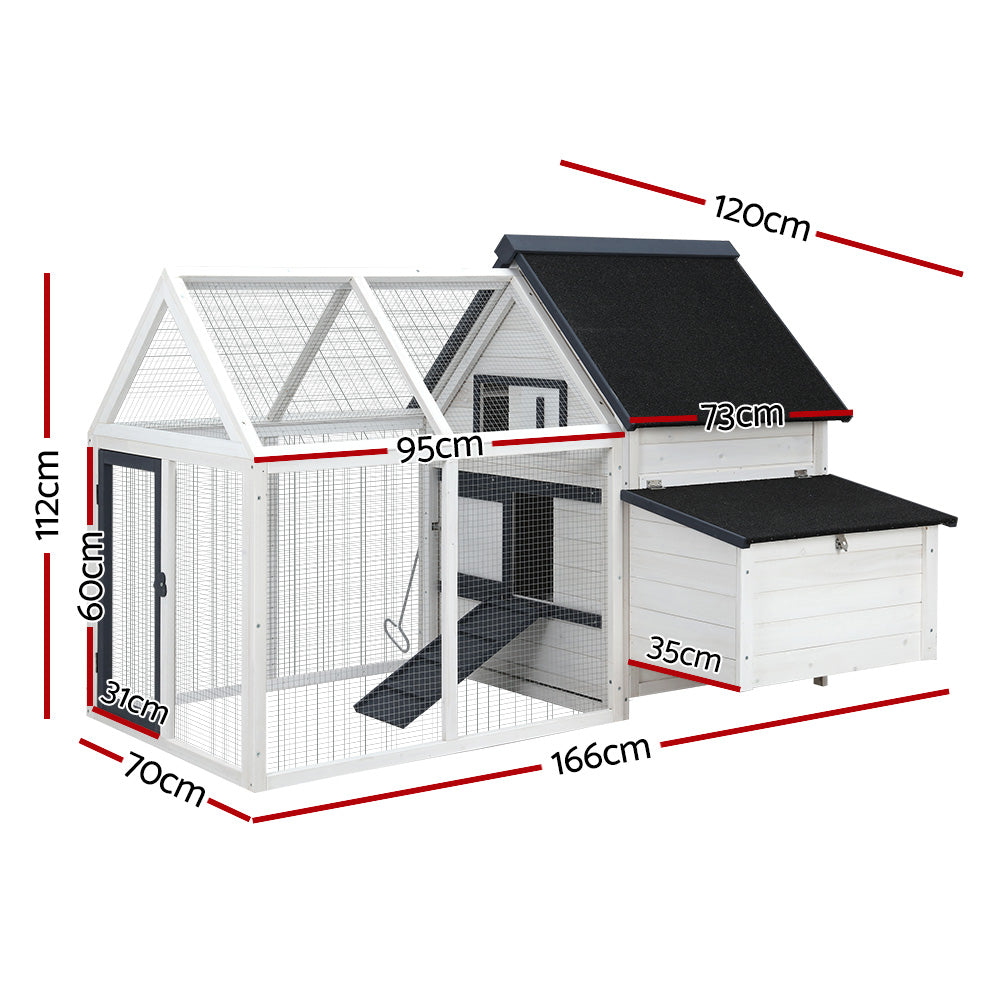 i.Pet Chicken Coop Rabbit Hutch 166cm x 120cm x 112cm Large Chicken Coop House Run Cage Wooden