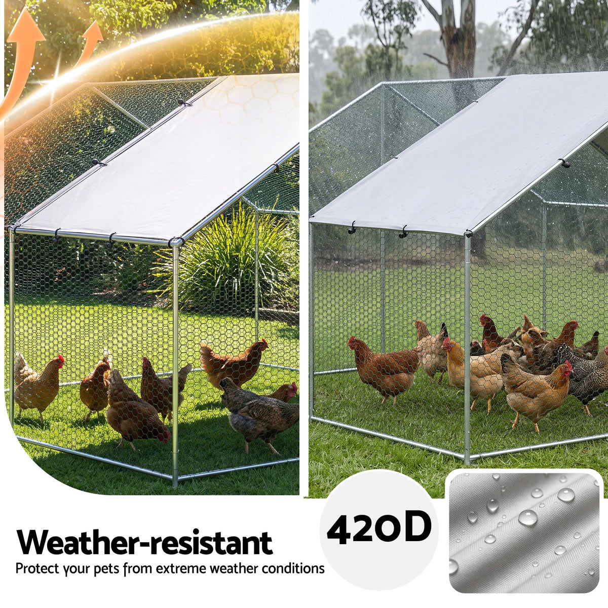 i.Pet Chicken Coop Rabbit Hutch Outdoor Run Walk in Hen Cage Ferret House 3x3x2m