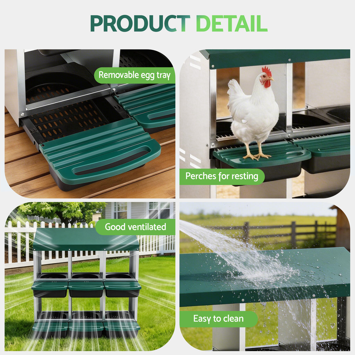 i.Pet Chicken Nesting Box Roll Away Metal Nesting Box Wall Mounted 6 Holes Green