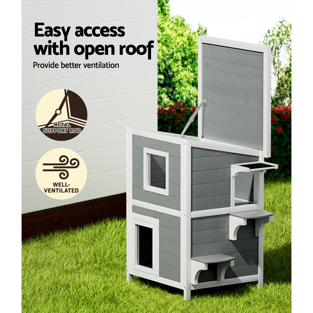i.Pet Outdoor Cat House Shelter 56cm x 52cm x 82cm Rabbit Hutch Wooden Condo Small Outdoor Cat House