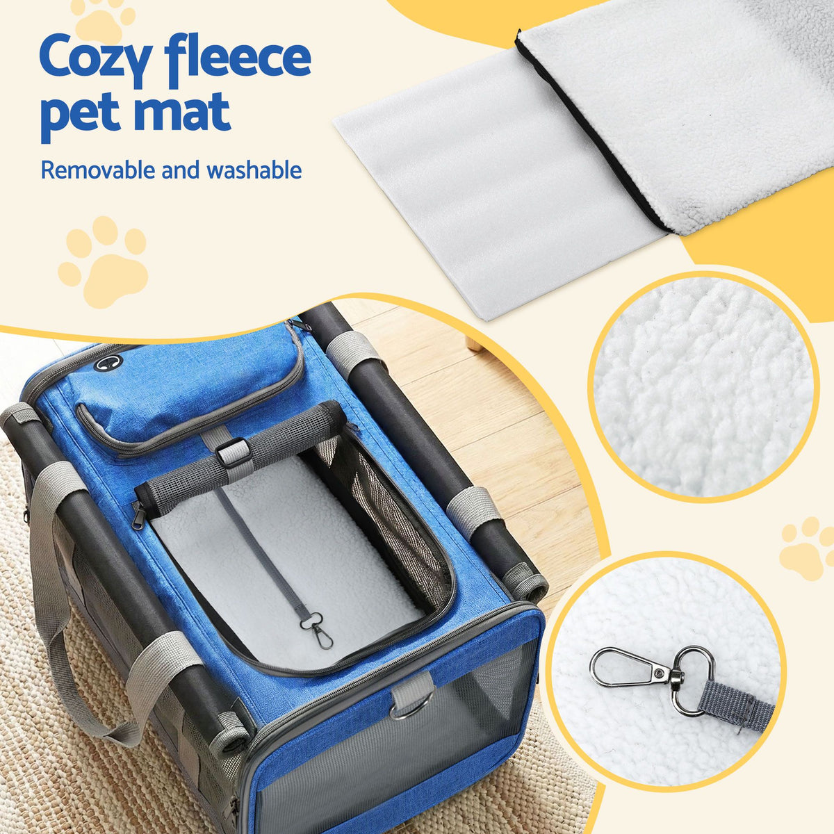 i.Pet Pet Carrier Bag Foldable Dog Cat Durable Crate Travel Cage Portable Car Kennel Blue
